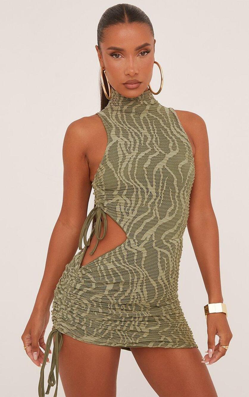 EGO Olive Green Zebra Print Mini Bodycon Dress Medium